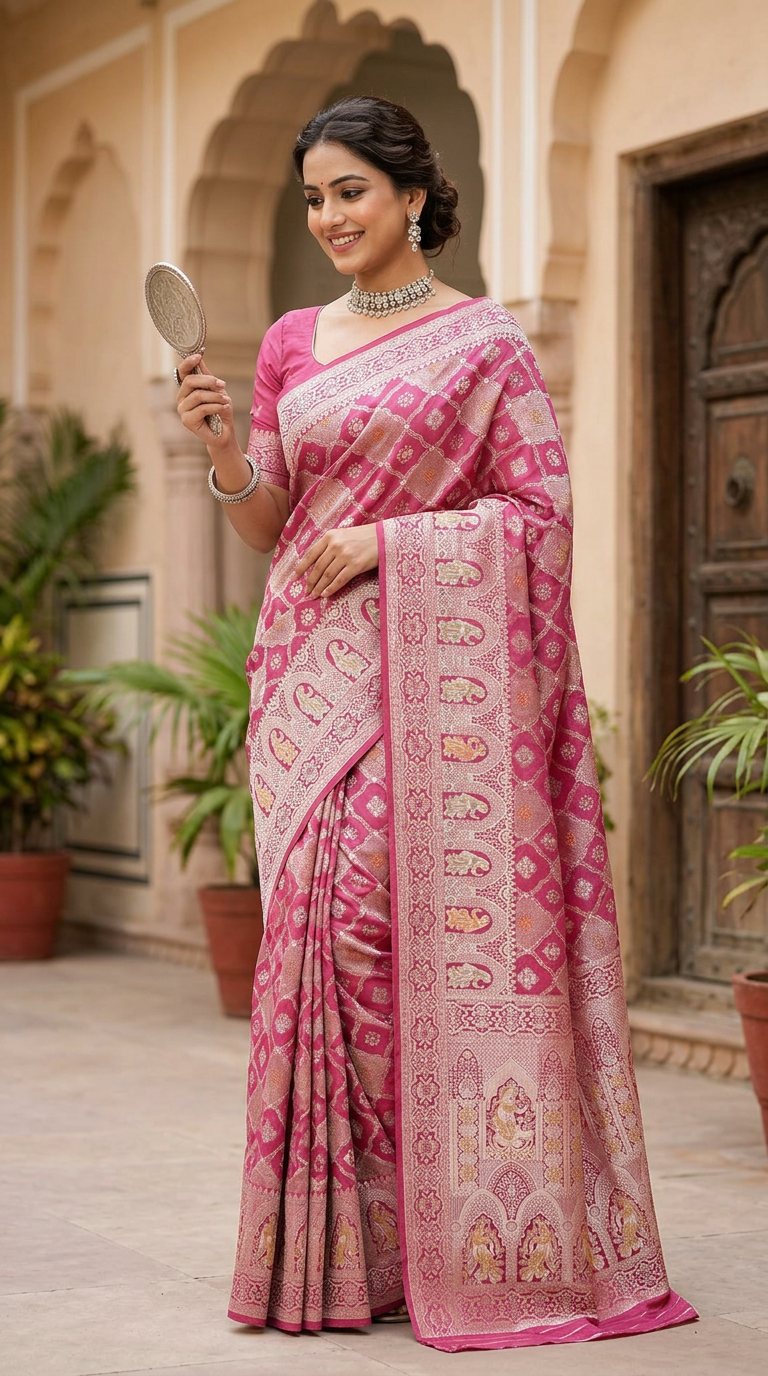 Banarasi Silk Saree Rani Pink