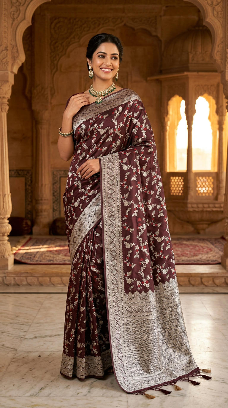 Banarasi Silk Saree Maroon Silver