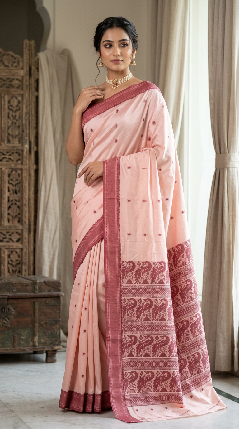 Banarasi Soft Silk Saree Peach Maroon