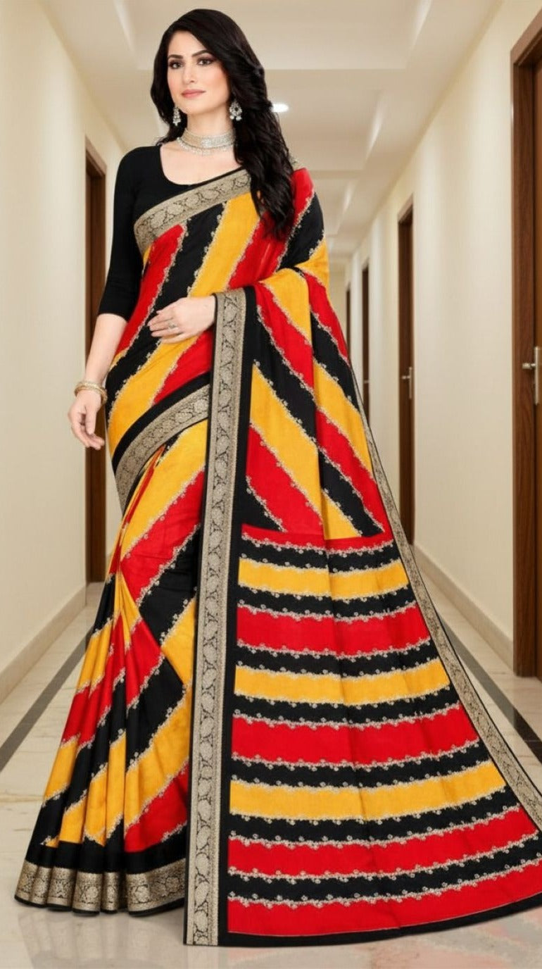 Cotton Saree Yellow Black Trend