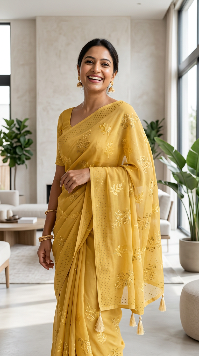 Designer Party Saree Georgette Yellow Saree