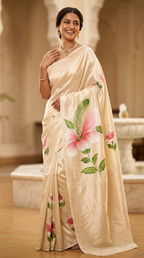 Katan Silk Saree Cream Floral