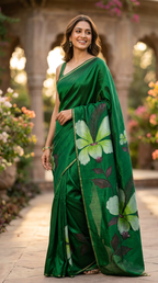 Katan Silk Saree Dark Green Floral