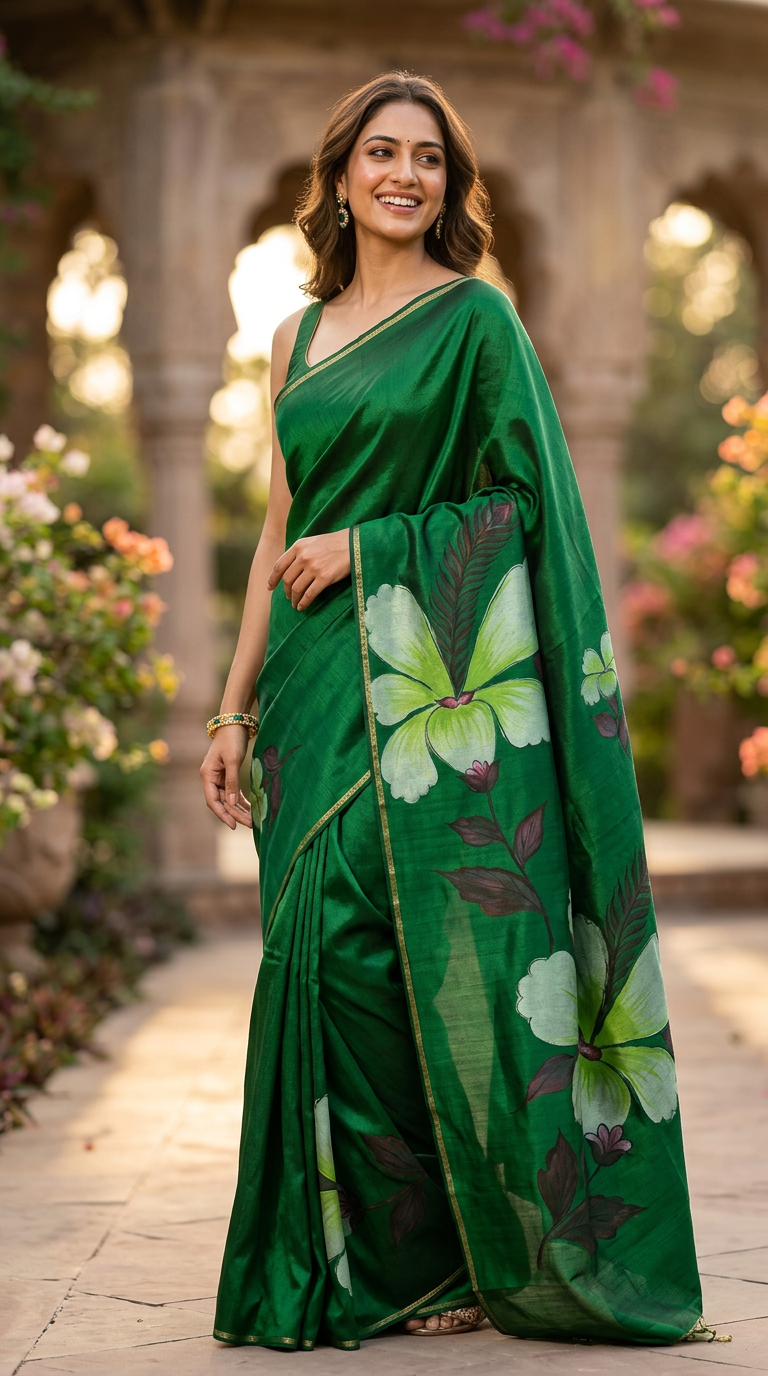 Katan Silk Saree Dark Green