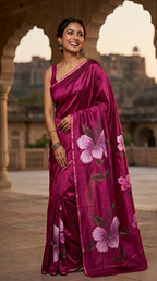 Katan Silk Saree Dark Pink Floral
