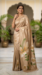 Katan Silk Saree Light Brown Floral