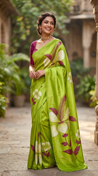 Katan Silk Saree Light Green Floral