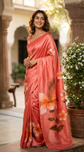 Katan Silk Saree Orange Peach