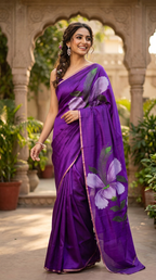 Katan Silk Saree Purple Light Floral