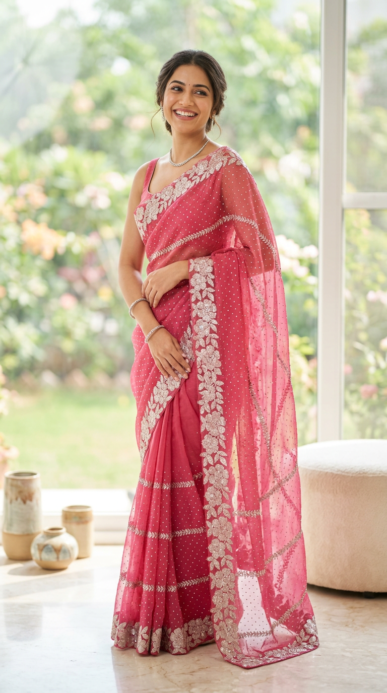 Designer Party Saree Vermilion Shimmer