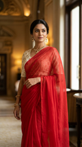 Designer Party Saree Organza Silk Red