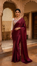 Designer Party Saree Organza Silk Maroon