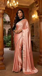 Designer Party Saree Organza Silk Peach