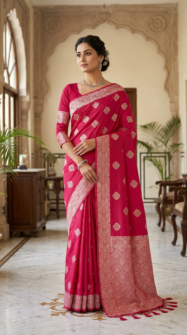 Beautiful Silk Saree Rani Pink Vibrant