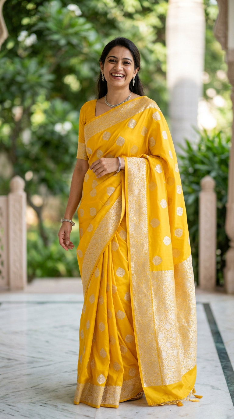 Beautiful Silk Saree Fresh Yellow