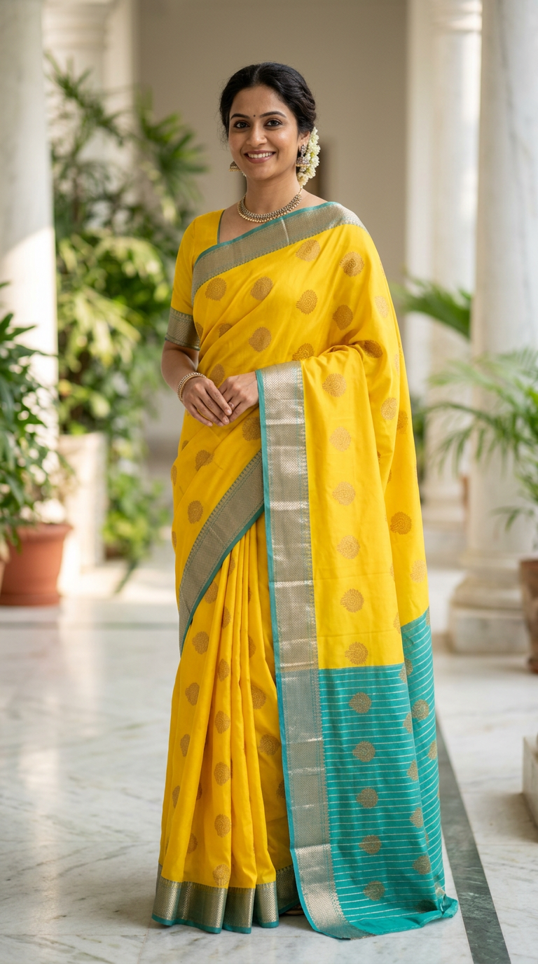 Beautiful Silk Saree Yellow Blue