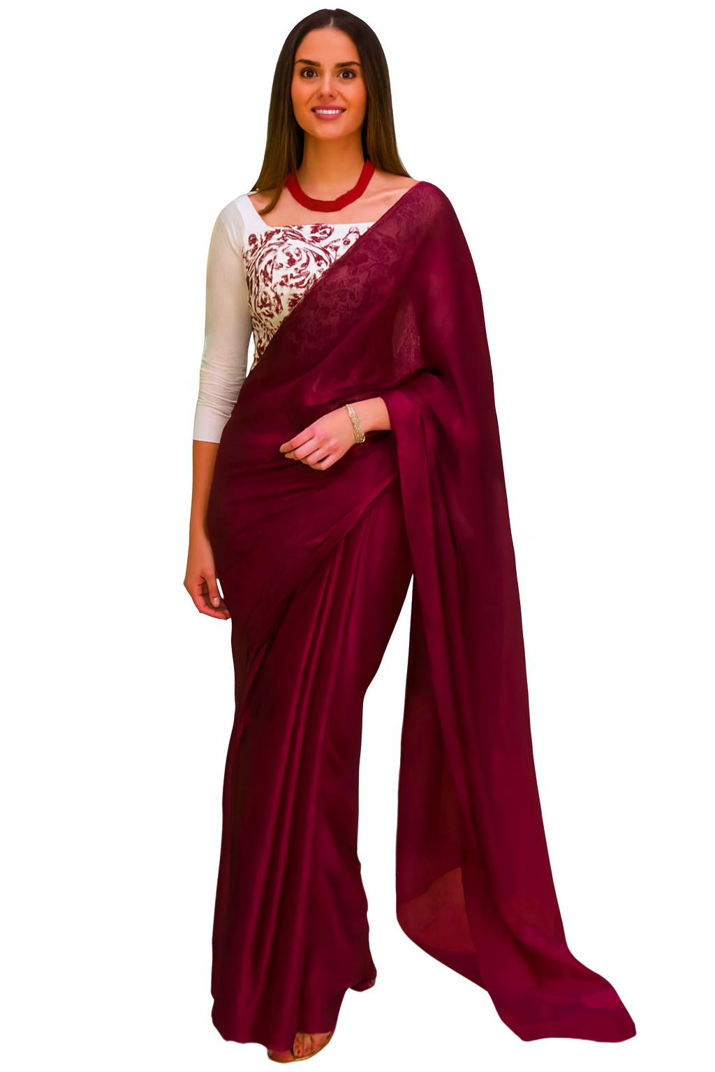 Designer Party Saree Organza Silk Maroon