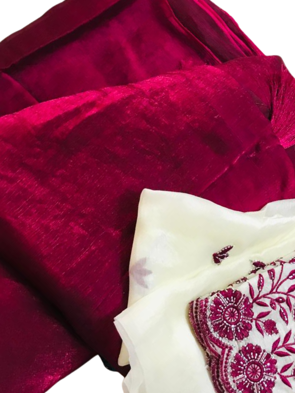 Designer Party Saree Organza Silk Maroon