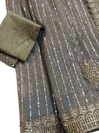 Designer Party Saree Crepe Net Dark Sage