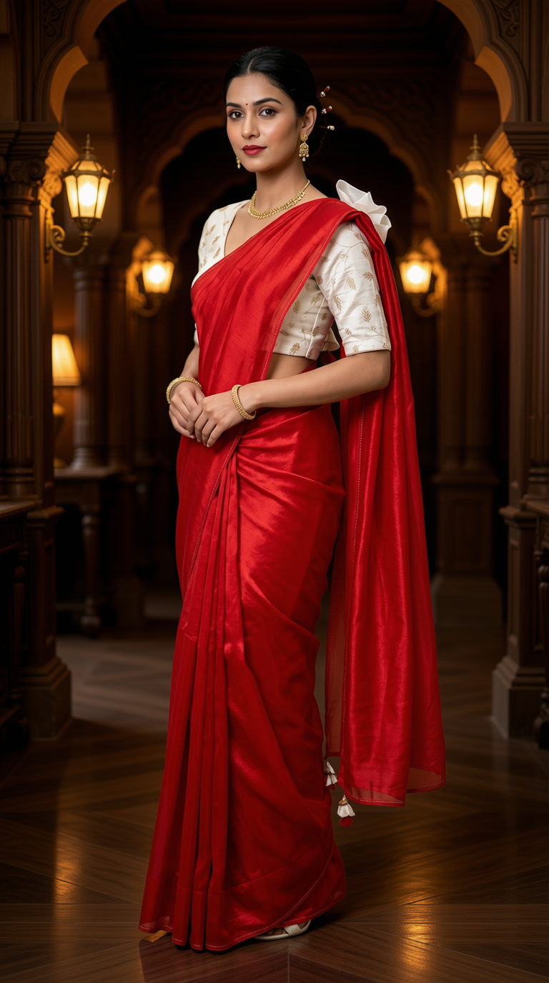 Vibrant Red Organza Silk Saree with Embroidered Blouse