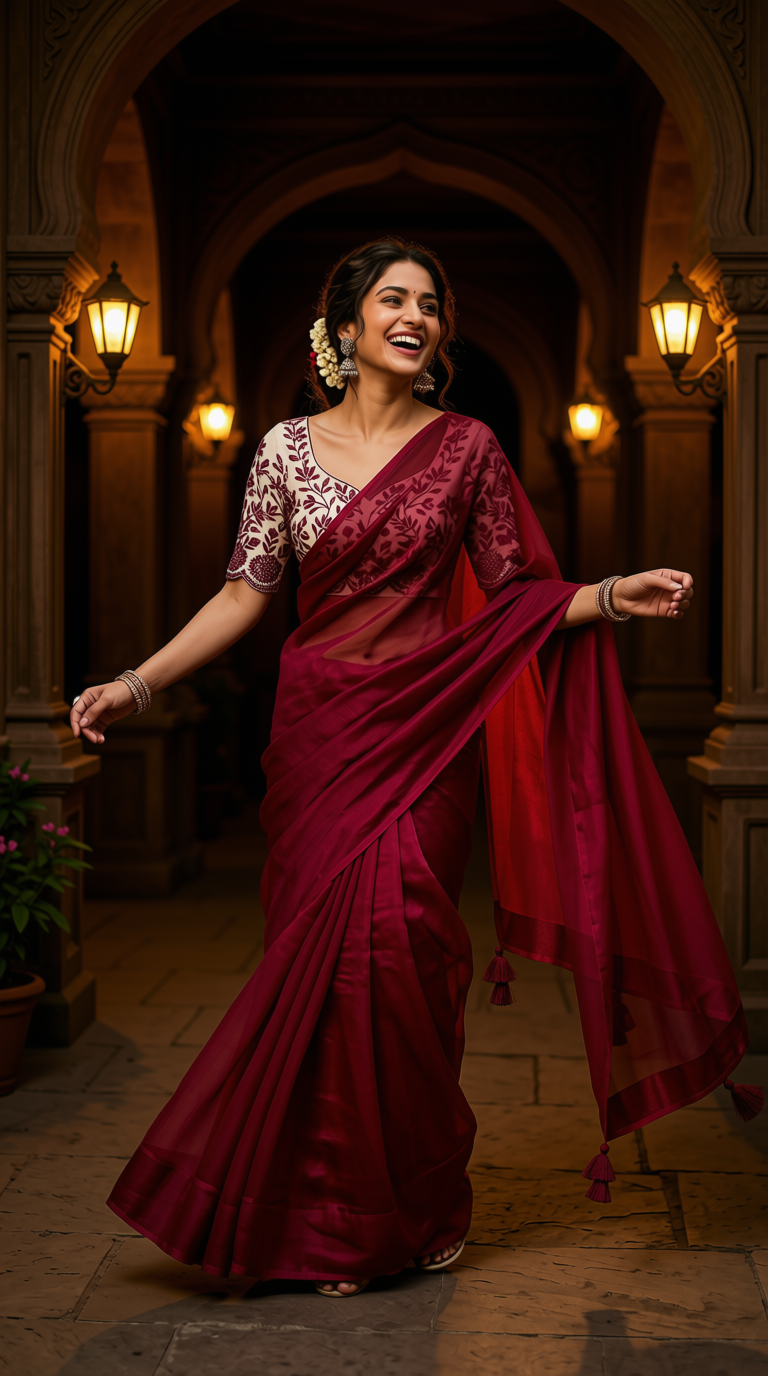 Regal Magenta Organza Silk Saree with Embroidered Blouse