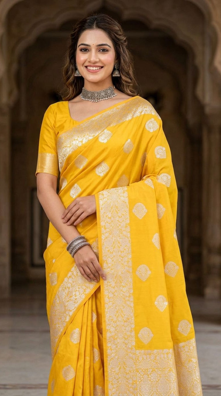 Beautiful Silk Saree Yellow
